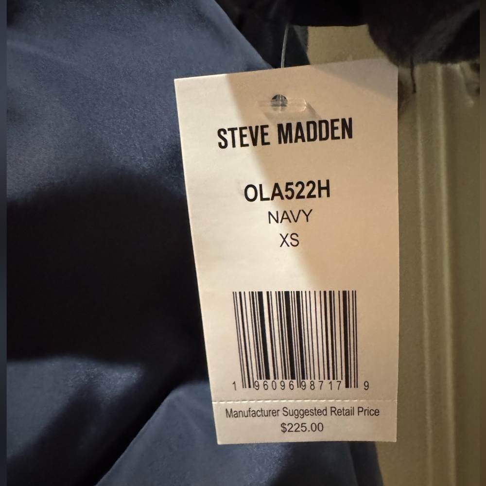 NWT. Steve Madden Navy Blue Hooded Long Puffer Coat Size XS - Picture 3 of 7
